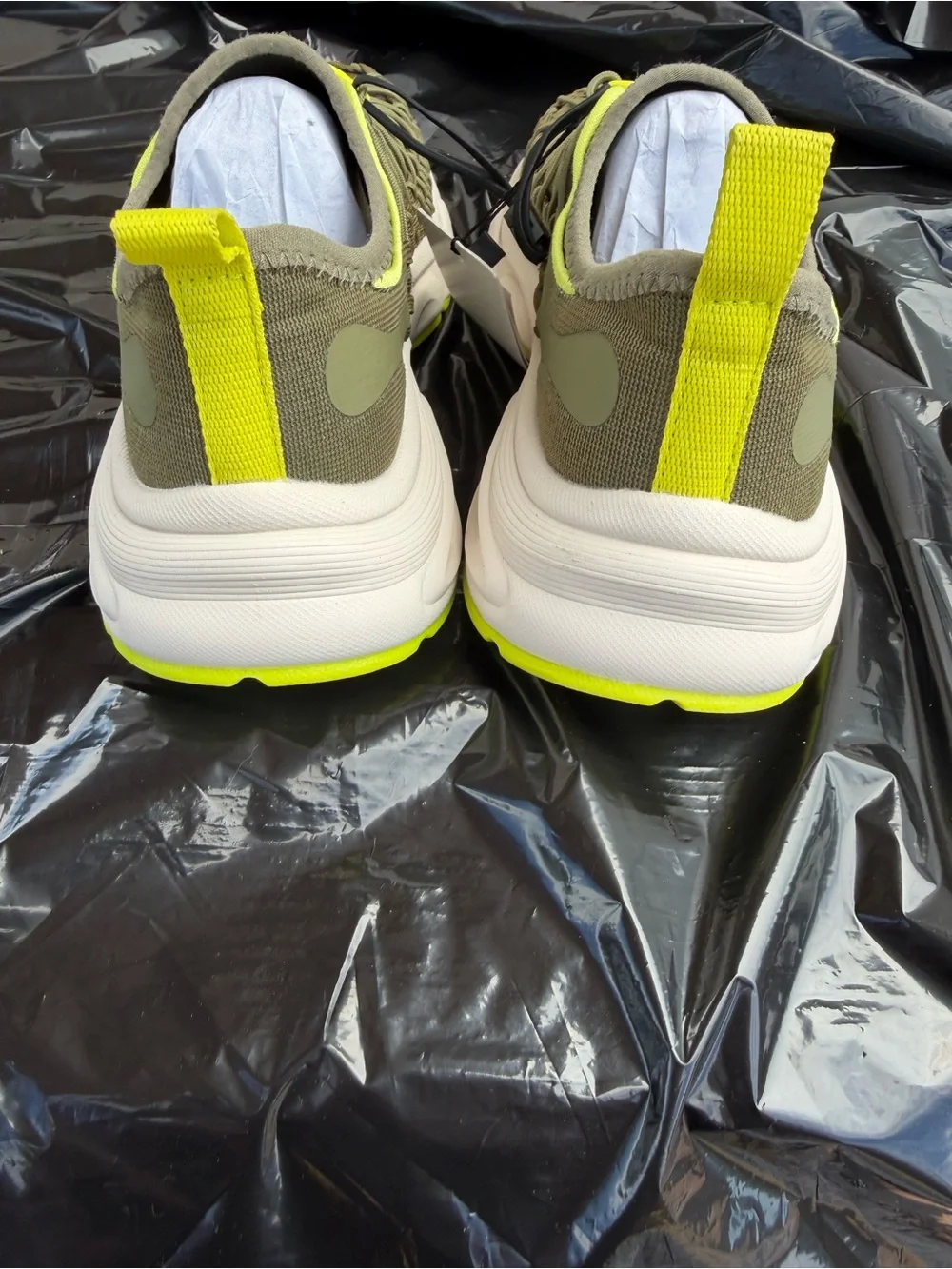 Zara Olive Green and Neon Yellow Woven Sneakers